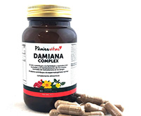 PAMIES VITAE DAMIANA COMPLEX Damiana 
Tribulus 
Clorhidrato de L-arginina 
Muira puama 
Ginkgo 
Granada elágico 
Glutonato de Zinc Zinc
Ginseng
Levadura de Selenio Selenio 
Vitamina E 
Ácido fólico L-metilfolato SEXO ereccion falta de ereccion impotencia energia sexualidad